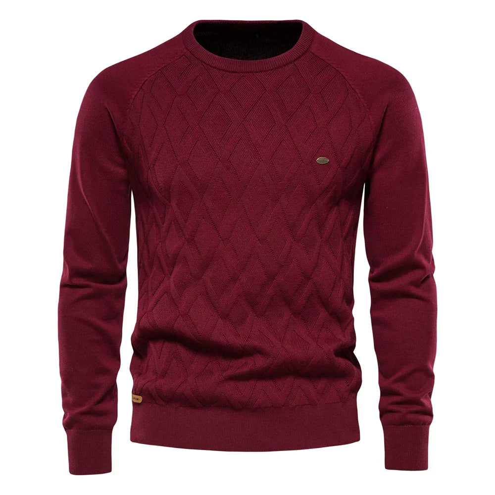Pull col rond homme en maille texturée à motif losange 6