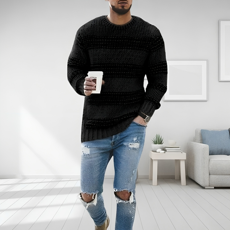 Pull col rond homme rayé en maille à manches longues 3