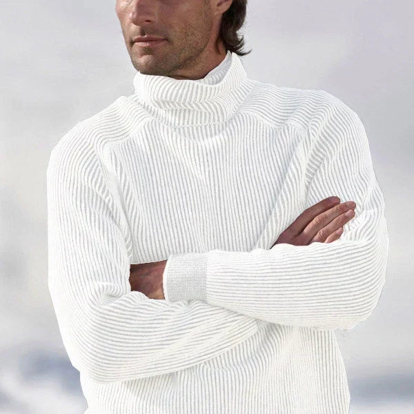 Pull col roulé homme en laine à grosse maille côtelée 2