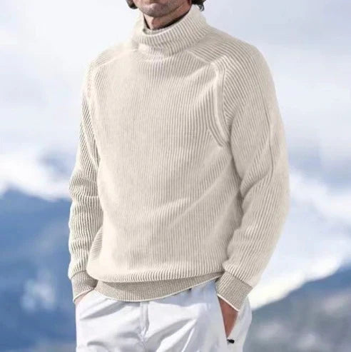 Pull col roulé homme en laine à grosse maille côtelée 3