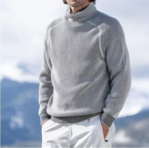Pull col roulé homme en laine à grosse maille côtelée 4