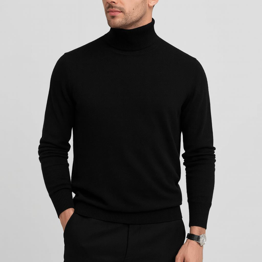 Pull col roulé homme en laine fine coupe classique 2