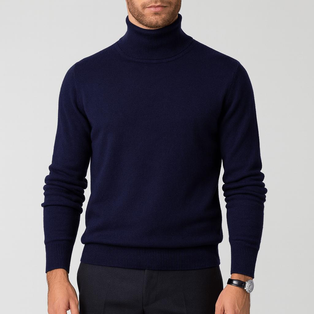 Pull col roulé homme en laine fine coupe classique 3