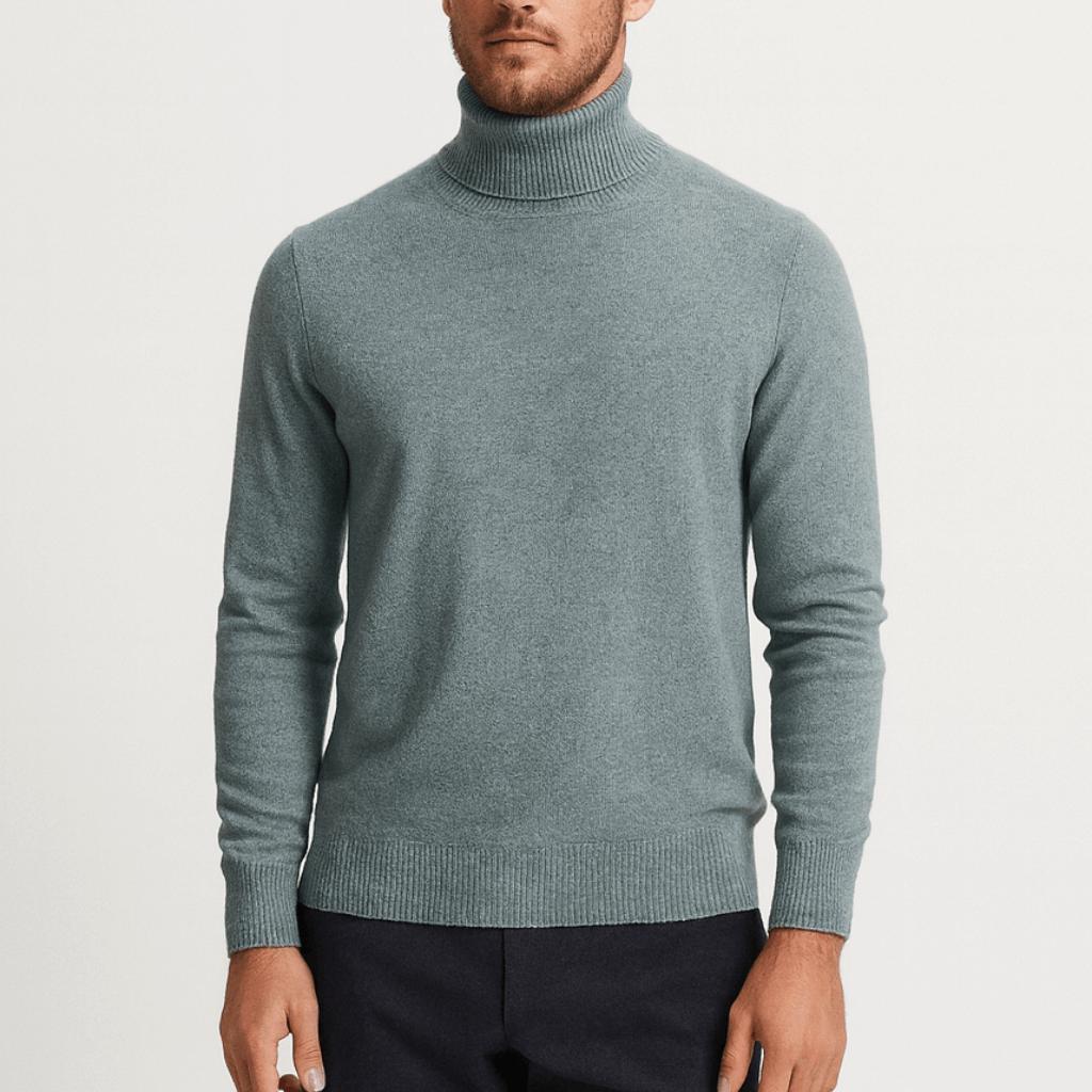 Pull col roulé homme en laine fine coupe classique 8