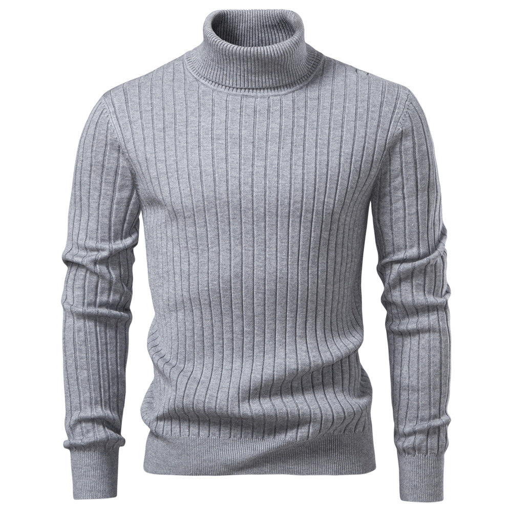Pull col roulé homme en maille côtelée à rayures verticales 3