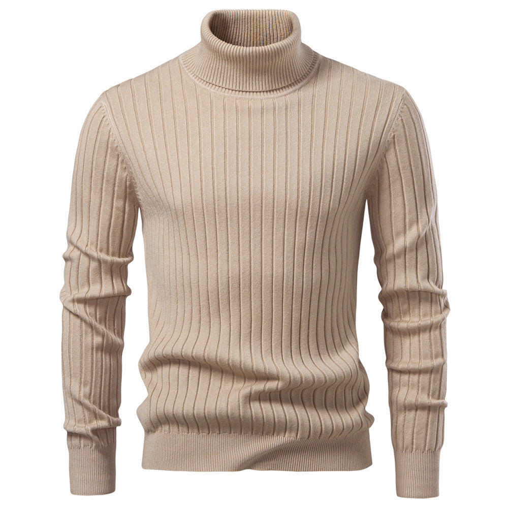 Pull col roulé homme en maille côtelée à rayures verticales 4