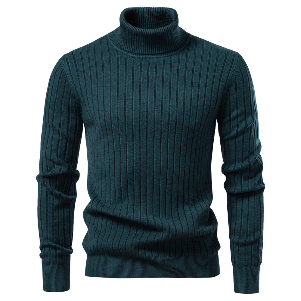 Pull col roulé homme en maille côtelée à rayures verticales 5