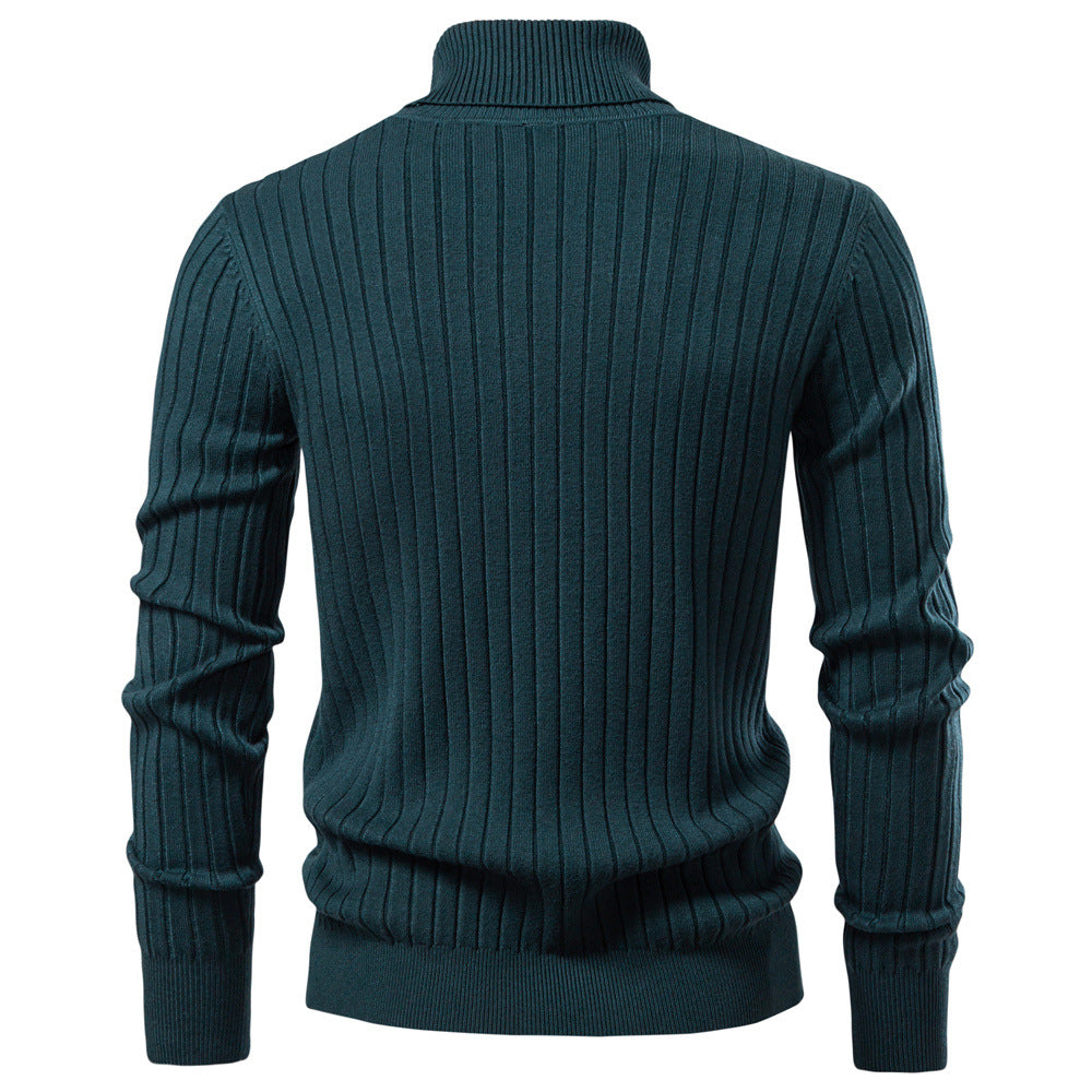 Pull col roulé homme en maille côtelée à rayures verticales 6