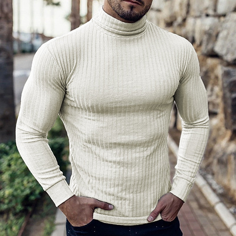 Pull col roulé homme en maille côtelée coupe ajustée 1