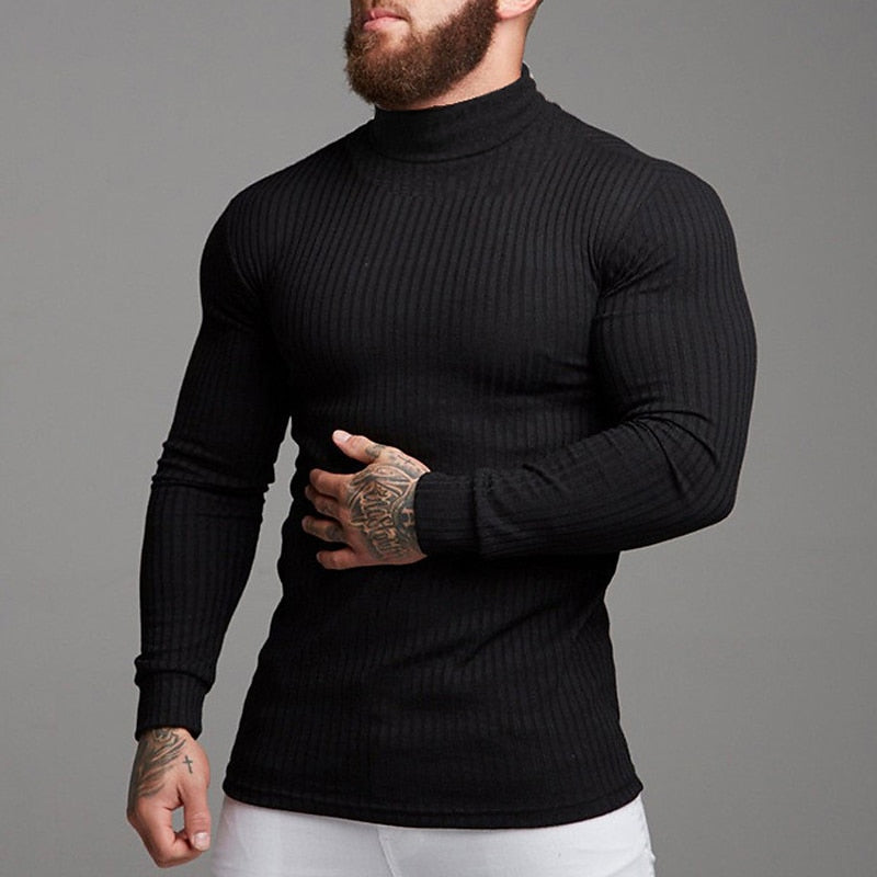 Pull col roulé homme en maille côtelée coupe ajustée 2