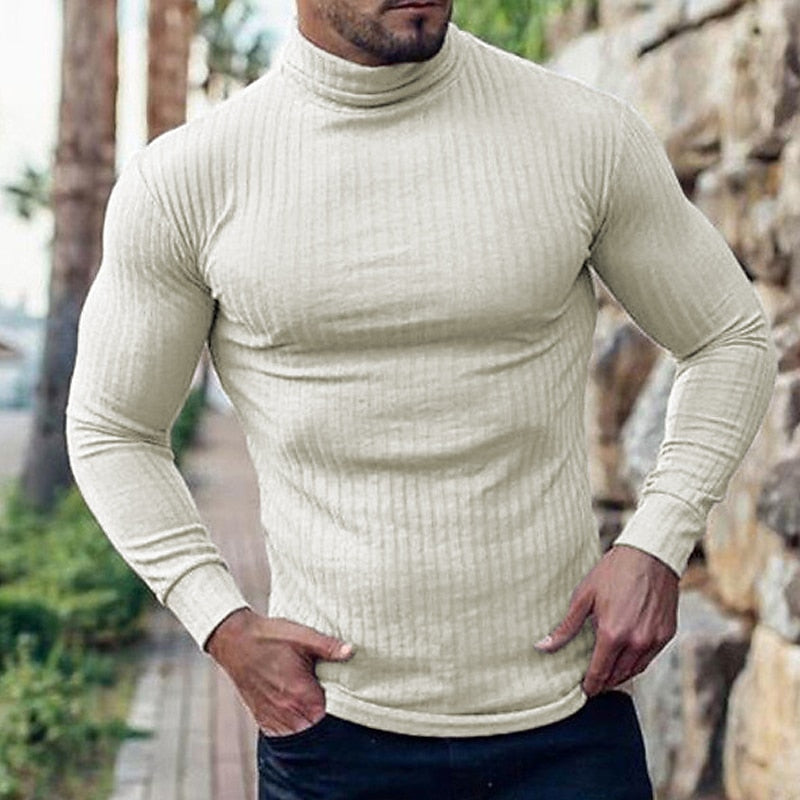 Pull col roulé homme en maille côtelée coupe ajustée 3