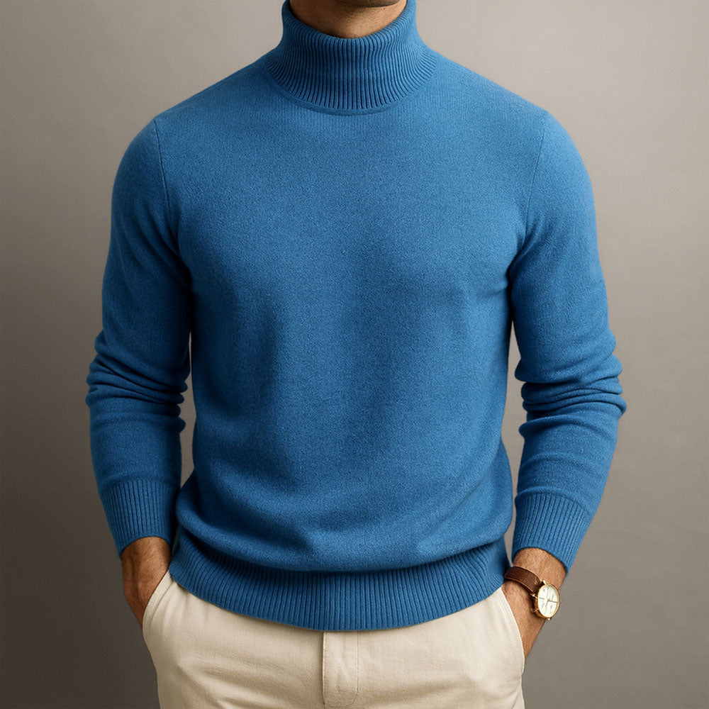 Pull col roulé homme en maille douce à bords côtelés 1