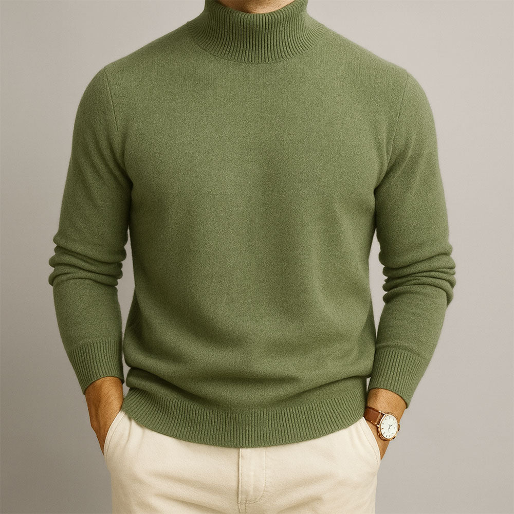 Pull col roulé homme en maille douce à bords côtelés 2