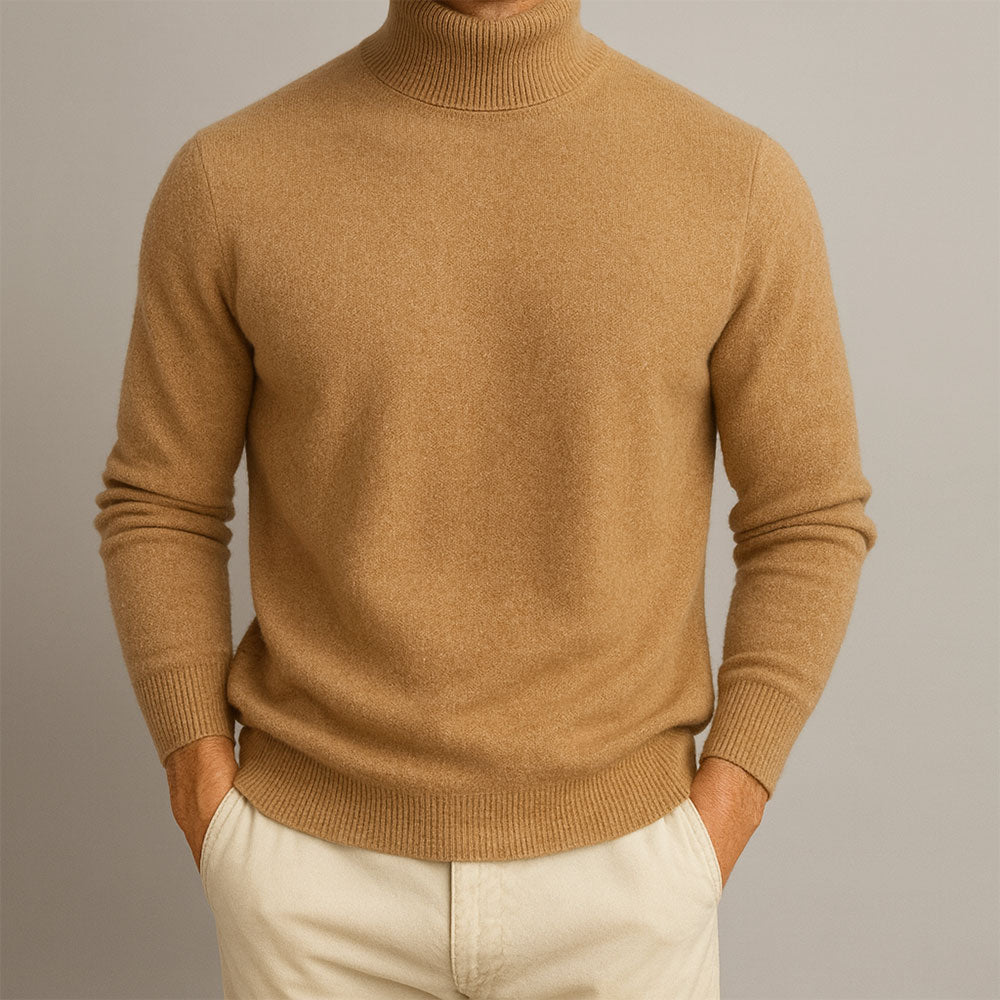 Pull col roulé homme en maille douce à bords côtelés 3