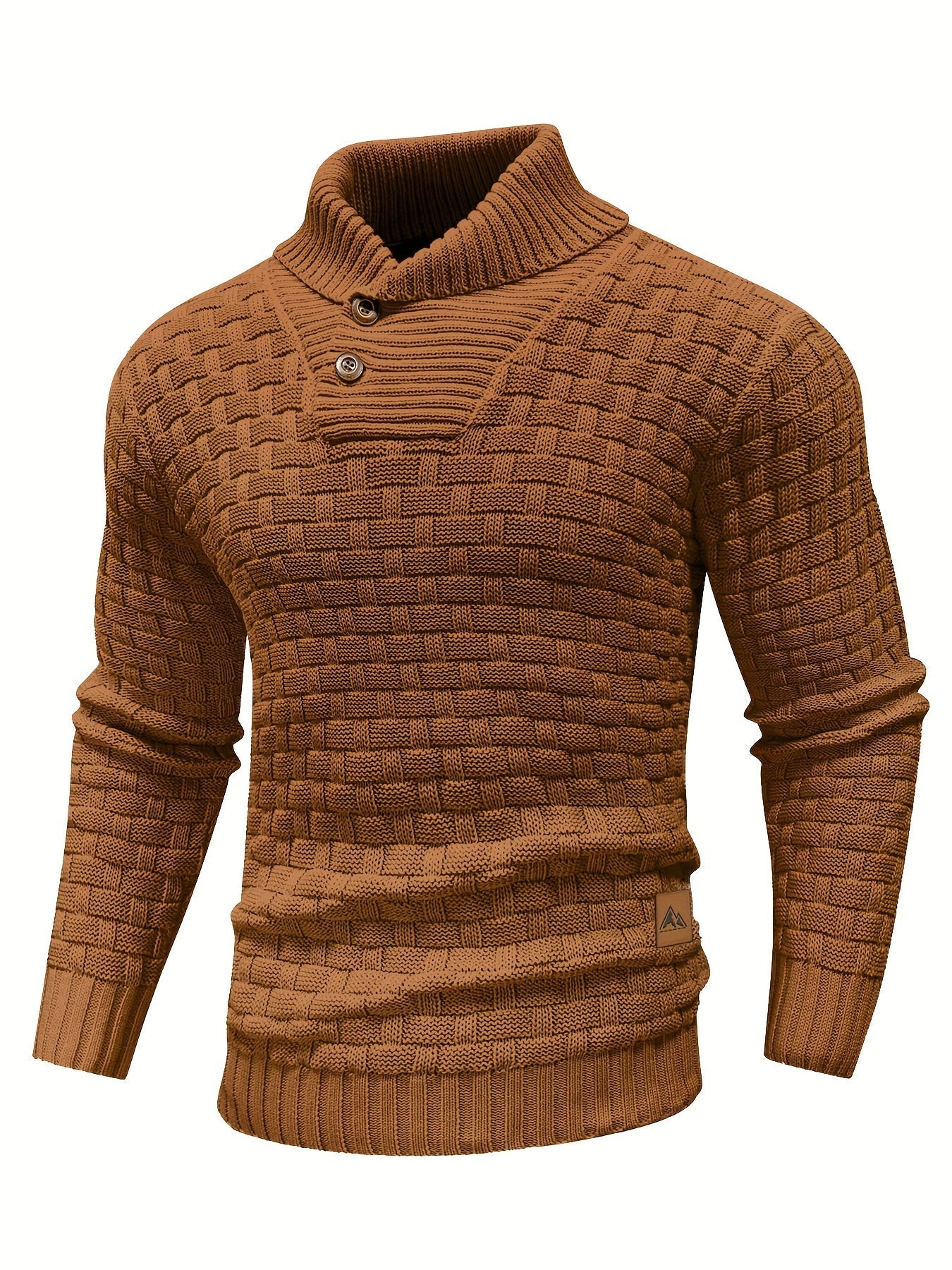 Pull col roulé homme en maille gaufrée à boutons 2