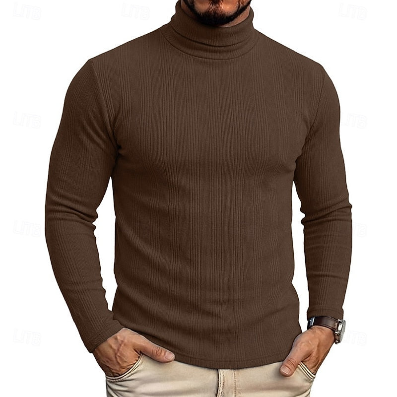 Pull col roulé homme en maille texturée coupe près du corps 3
