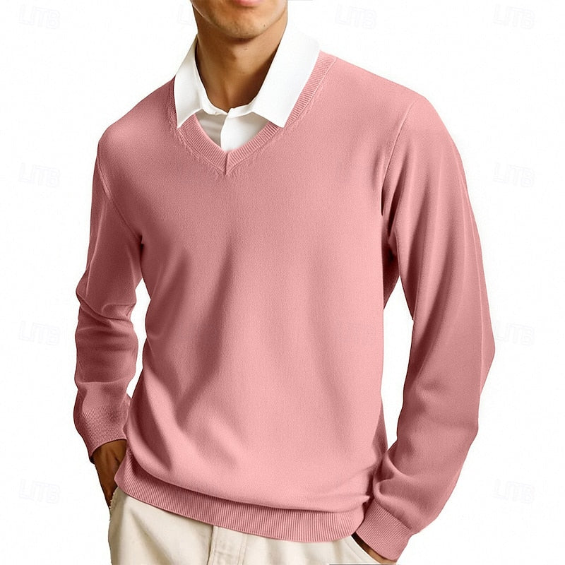 Pull col V homme en maille à manches longues 1