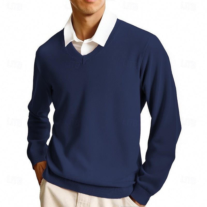 Pull col V homme en maille à manches longues 11