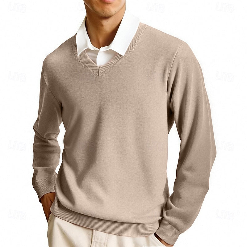 Pull col V homme en maille à manches longues 2