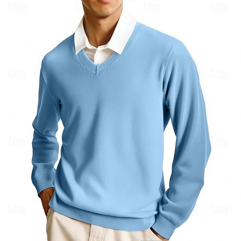 Pull col V homme en maille à manches longues 4