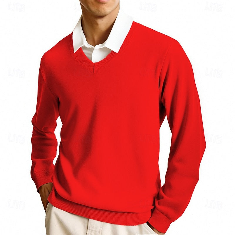 Pull col V homme en maille à manches longues 7