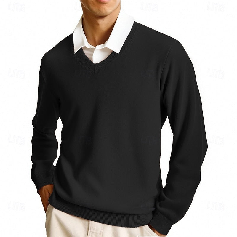Pull col V homme en maille à manches longues 8