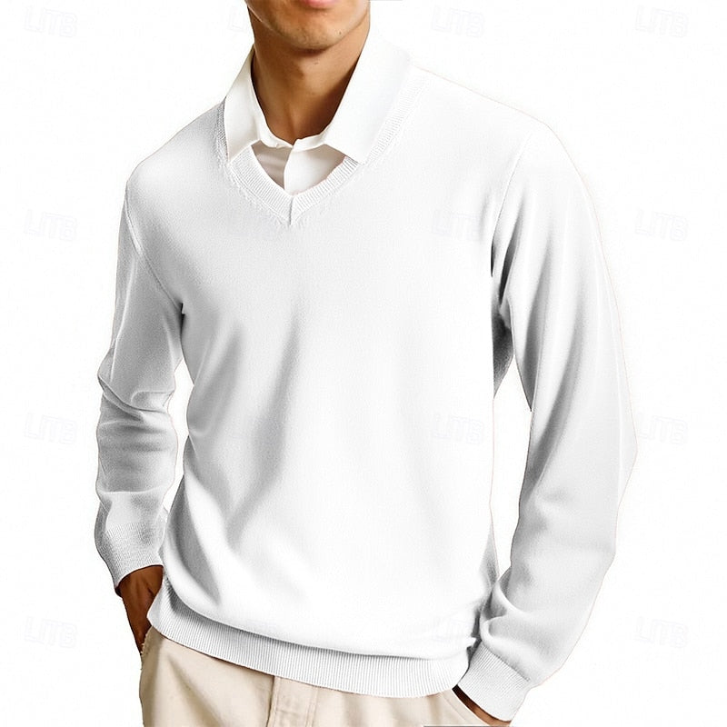 Pull col V homme en maille à manches longues 9