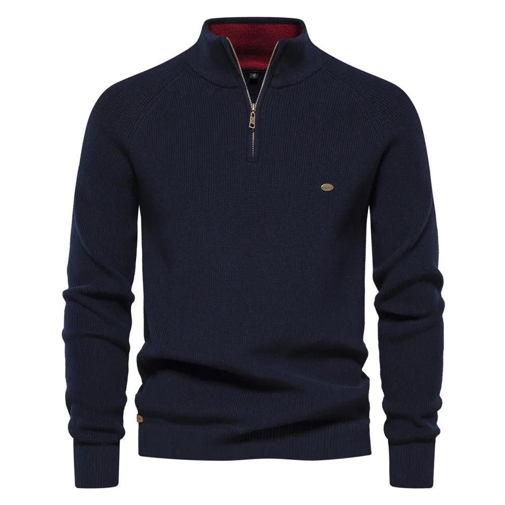 Pull demi-zippé homme col montant en maille à manches longues 1
