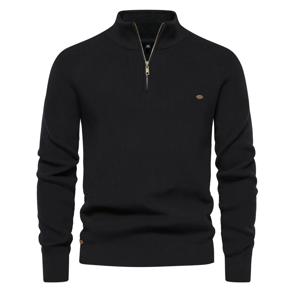 Pull demi-zippé homme col montant en maille à manches longues 2