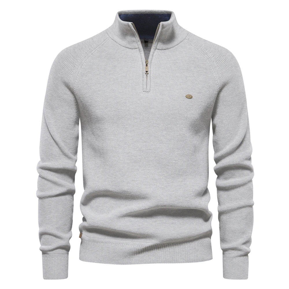 Pull demi-zippé homme col montant en maille à manches longues 3