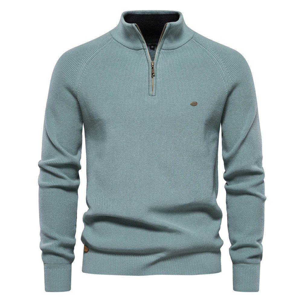 Pull demi-zippé homme col montant en maille à manches longues 4