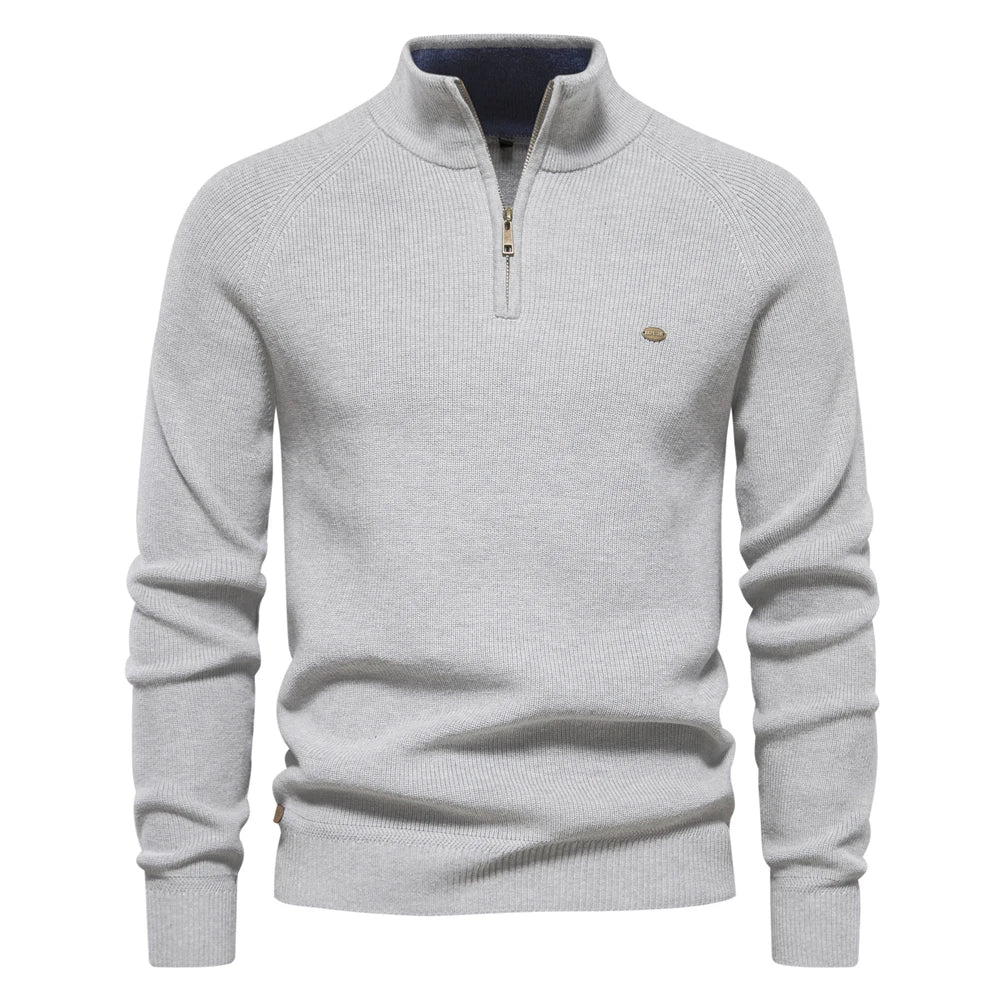 Pull demi-zippé homme col montant en maille à manches longues 6