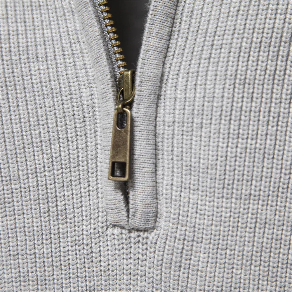 Pull demi-zippé homme col montant en maille à manches longues 8