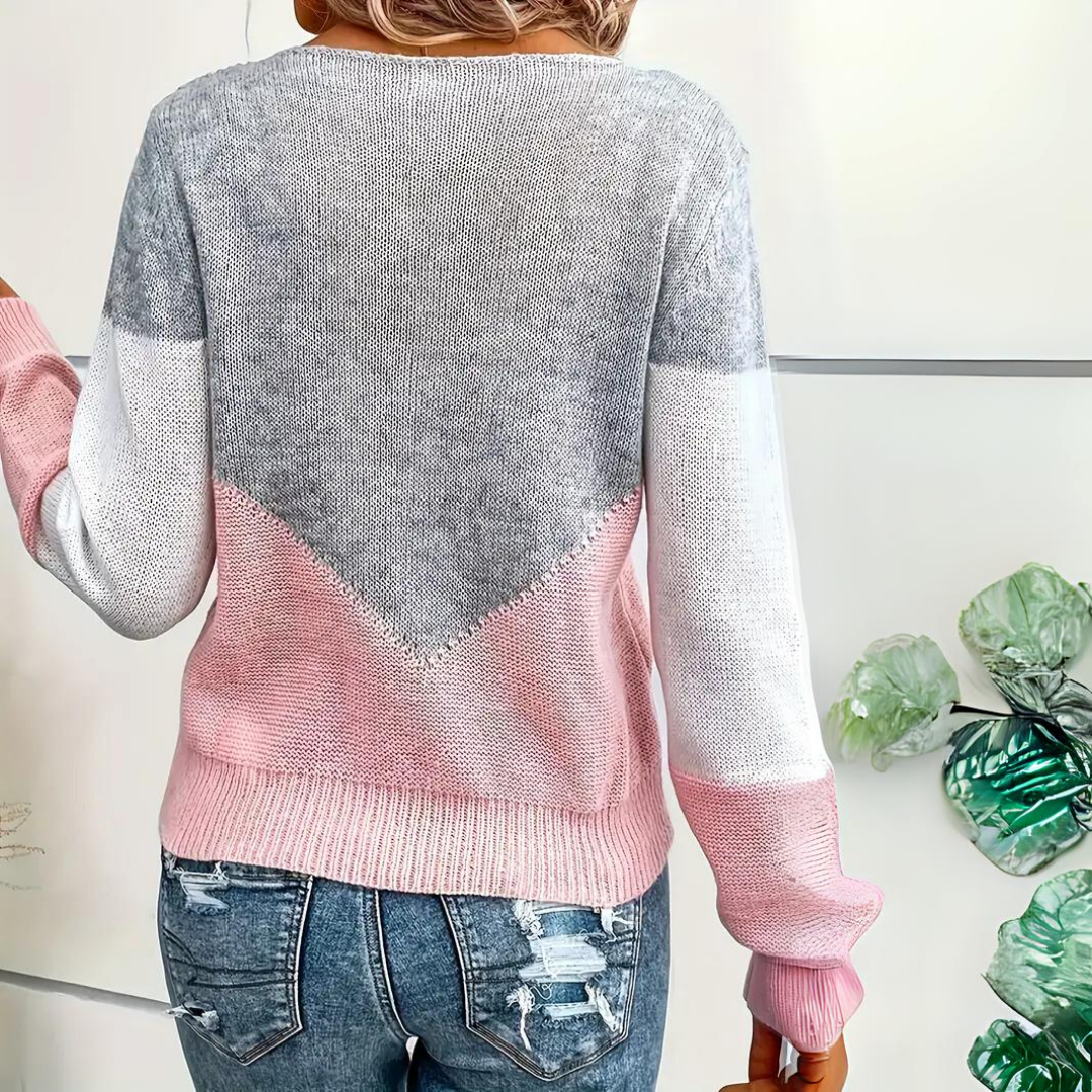 Pull en maille femme ample à col bateau ajouré et color block 4