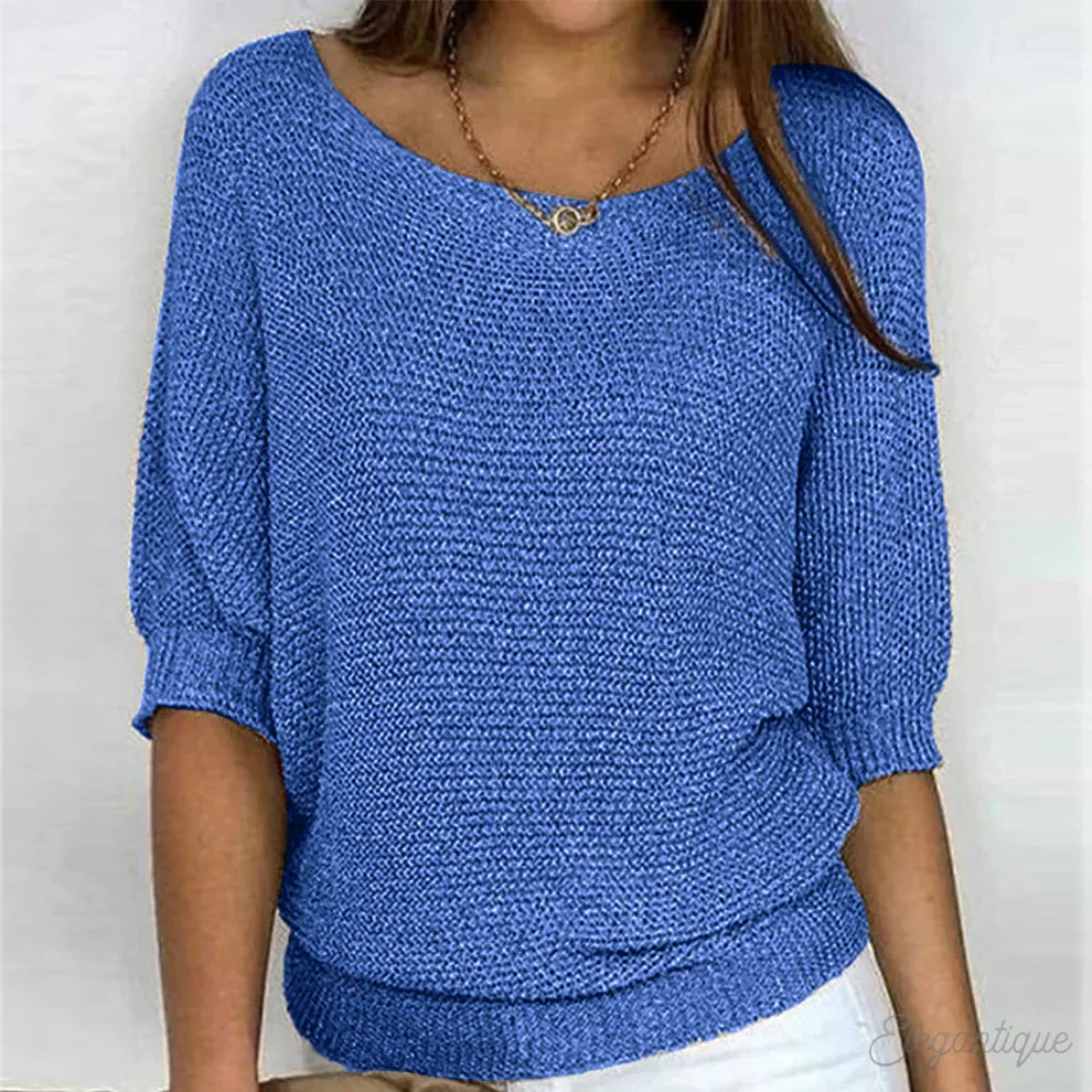 Pull en maille fine femme ample à col bateau et manches chauve-souris 4