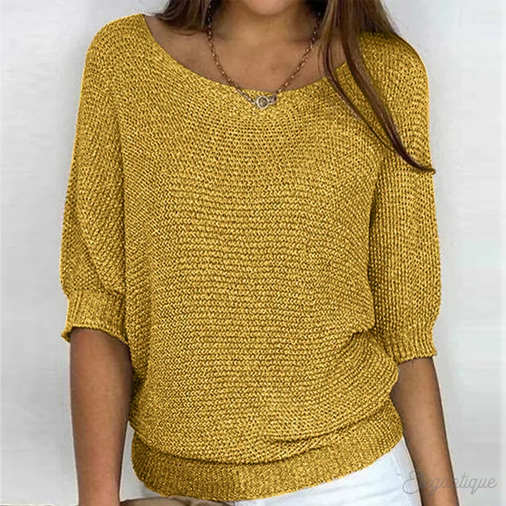 Pull en maille fine femme ample à col bateau et manches chauve-souris 5