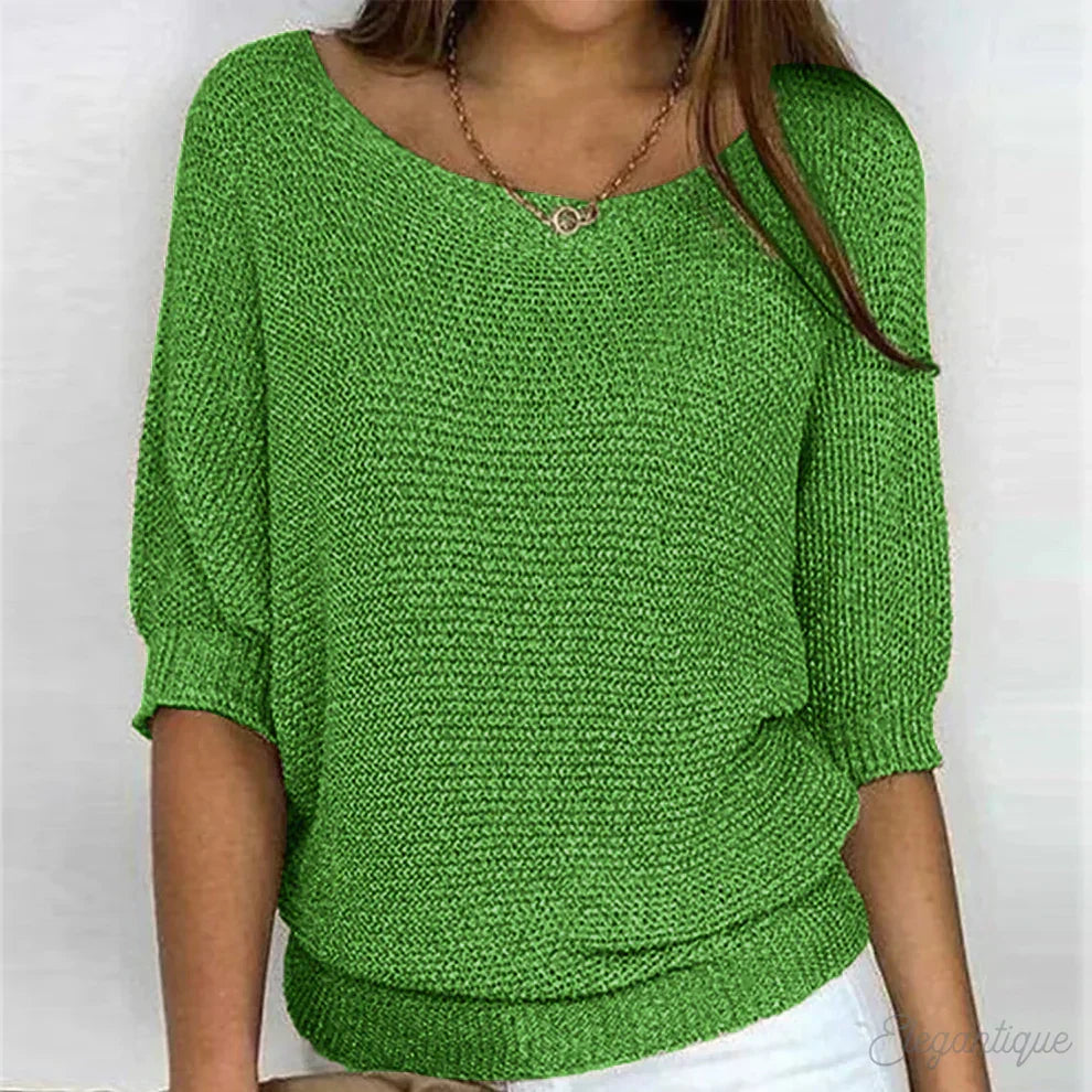Pull en maille fine femme ample à col bateau et manches chauve-souris 6