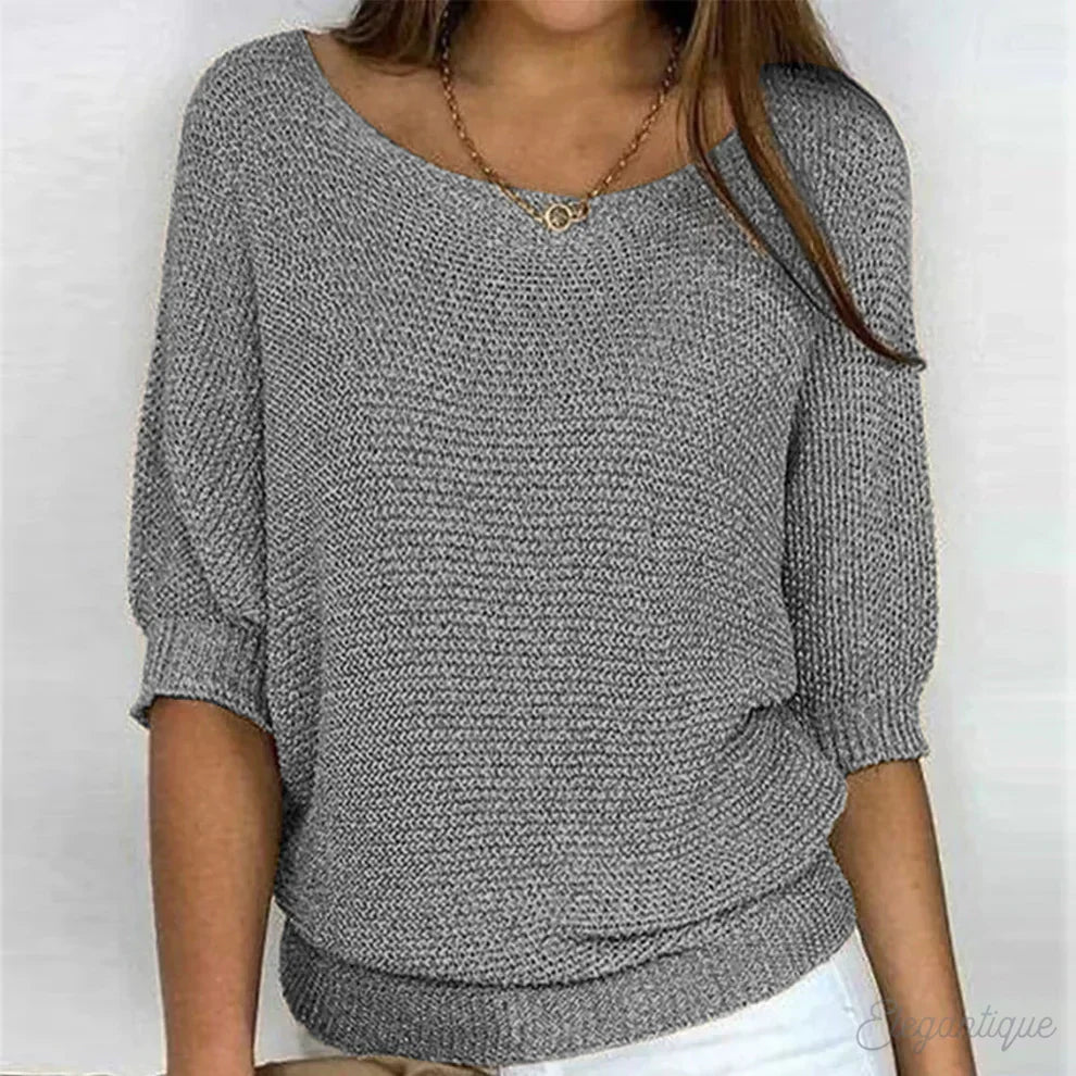 Pull en maille fine femme ample à col bateau et manches chauve-souris 7