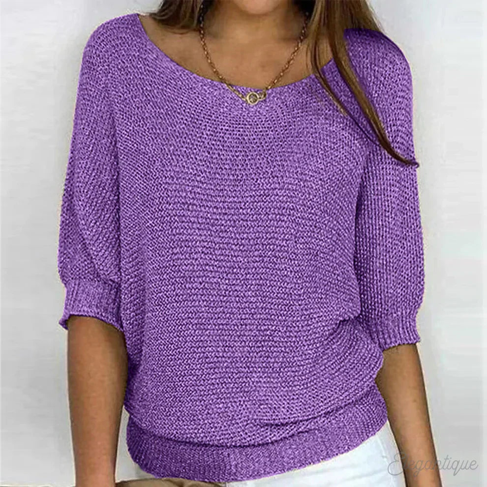 Pull en maille fine femme ample à col bateau et manches chauve-souris 8
