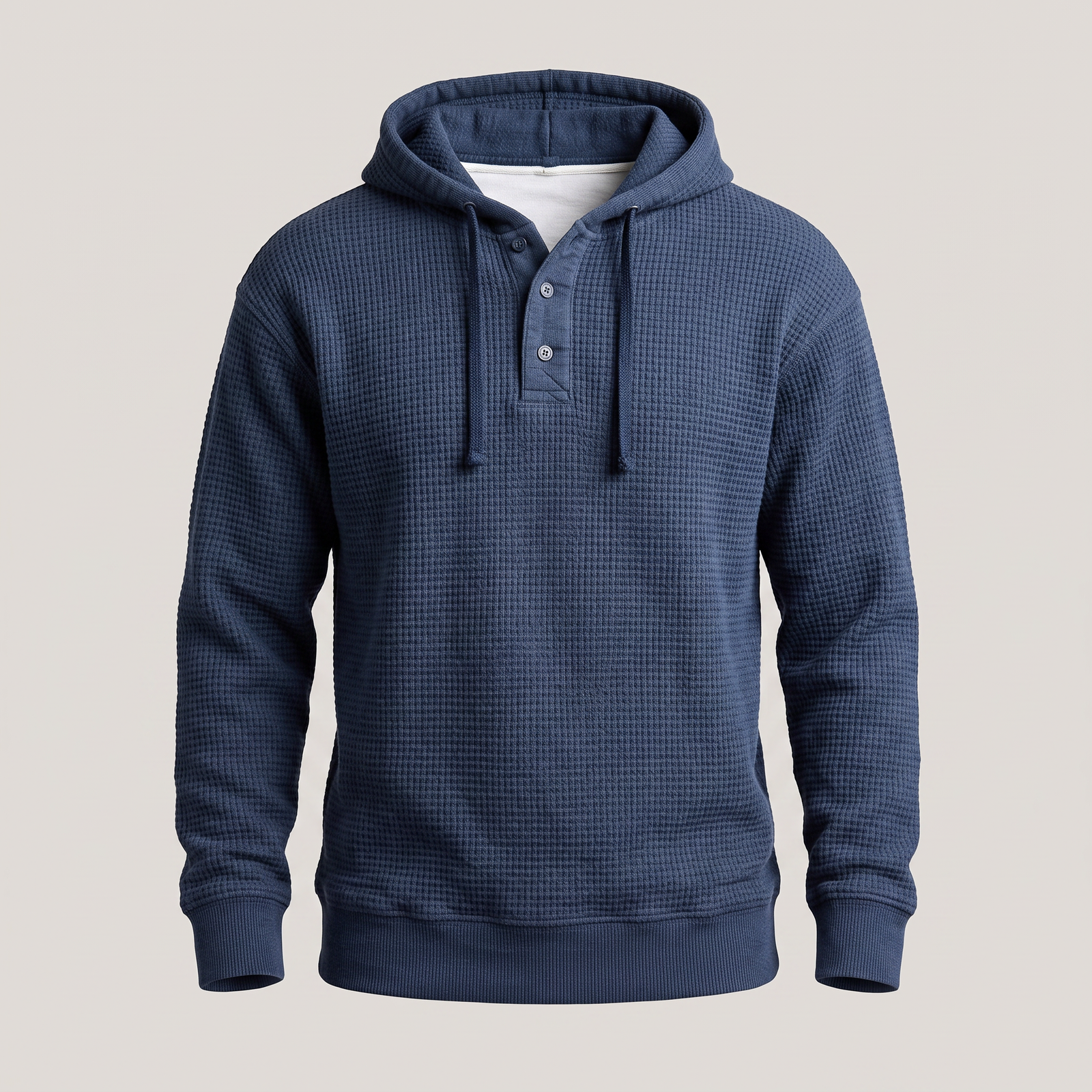 Pull homme à capuche en maille gaufrée et patte boutonnée 1