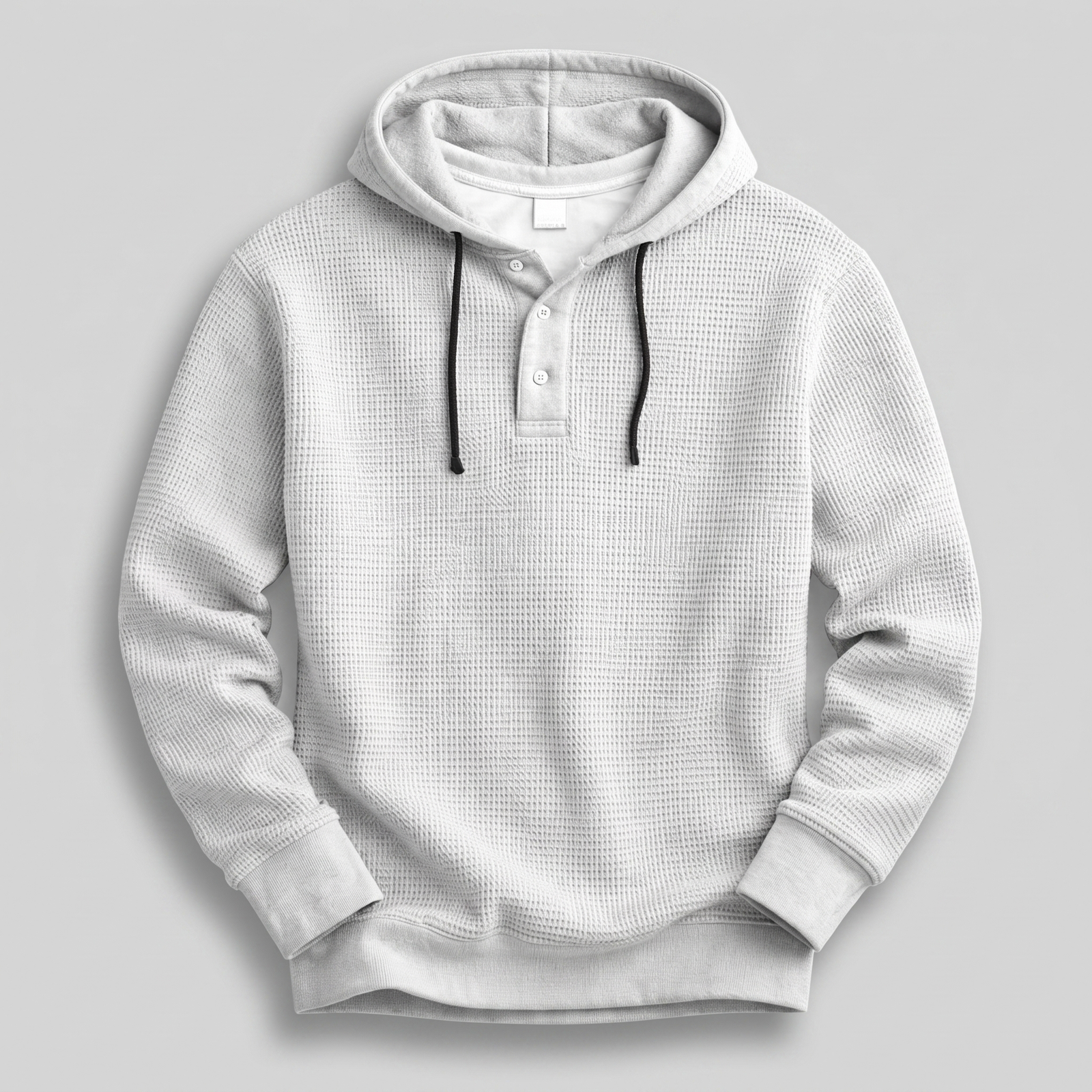 Pull homme à capuche en maille gaufrée et patte boutonnée 2