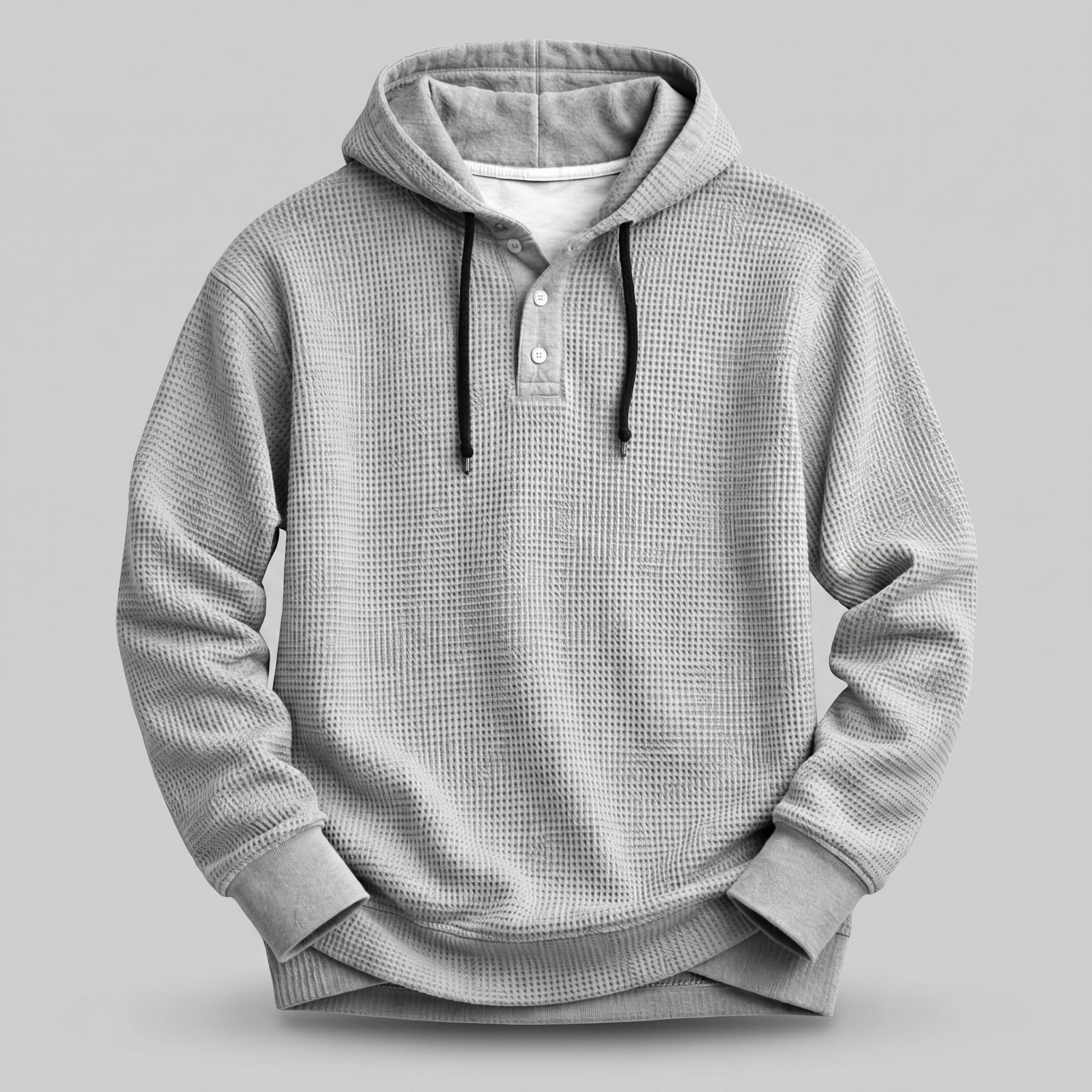 Pull homme à capuche en maille gaufrée et patte boutonnée 3