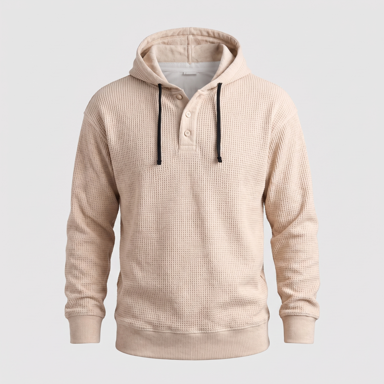 Pull homme à capuche en maille gaufrée et patte boutonnée 4