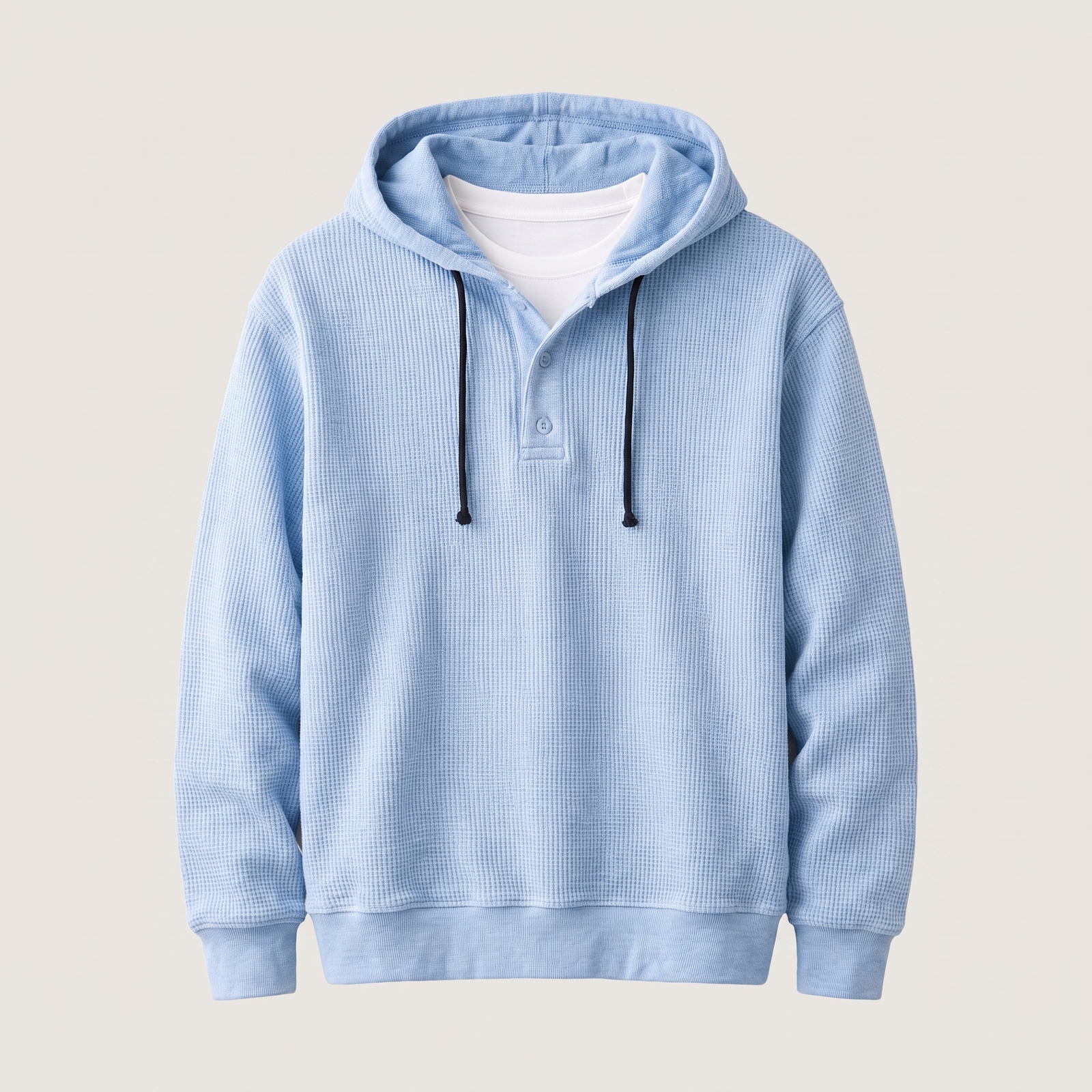 Pull homme à capuche en maille gaufrée et patte boutonnée 5
