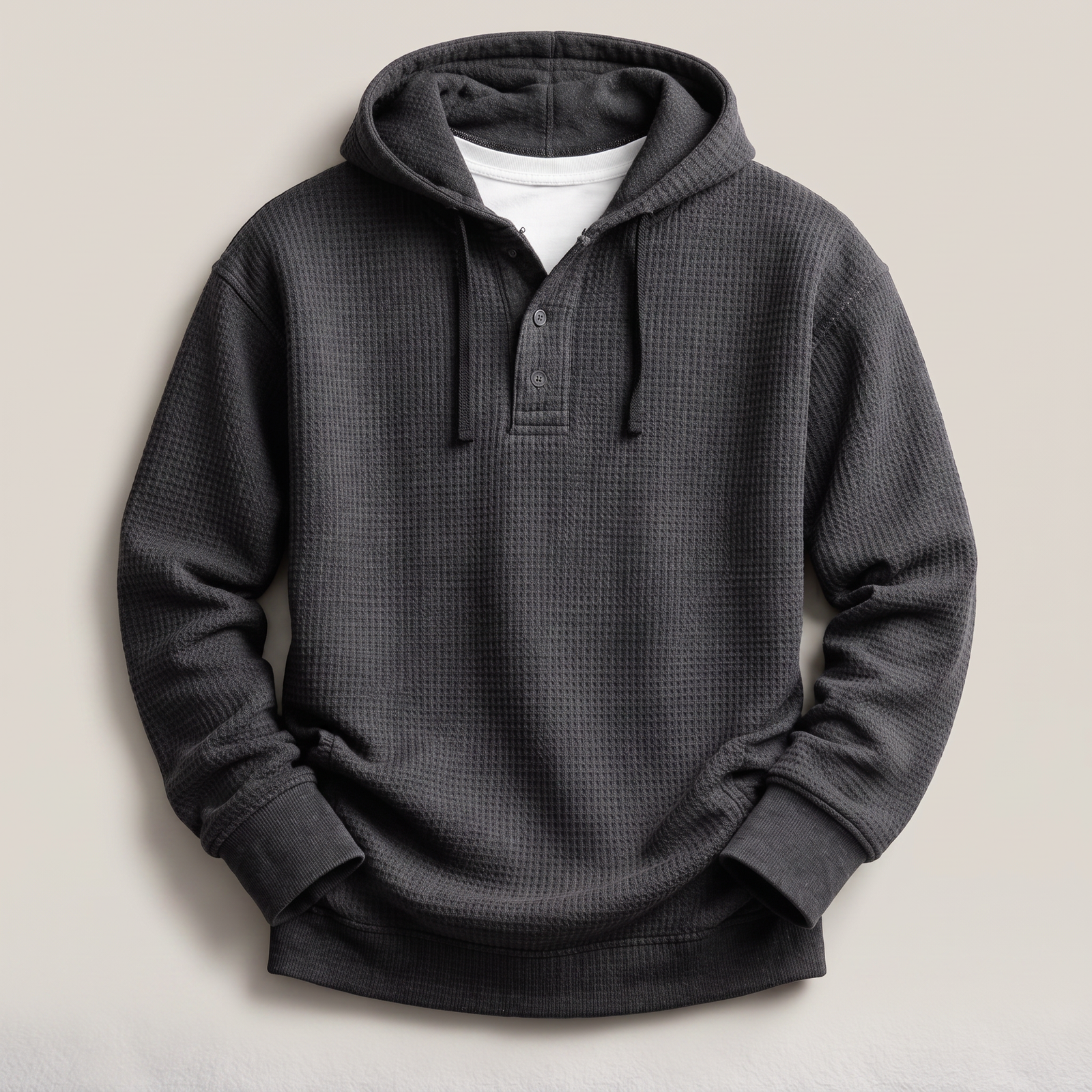 Pull homme à capuche en maille gaufrée et patte boutonnée 6