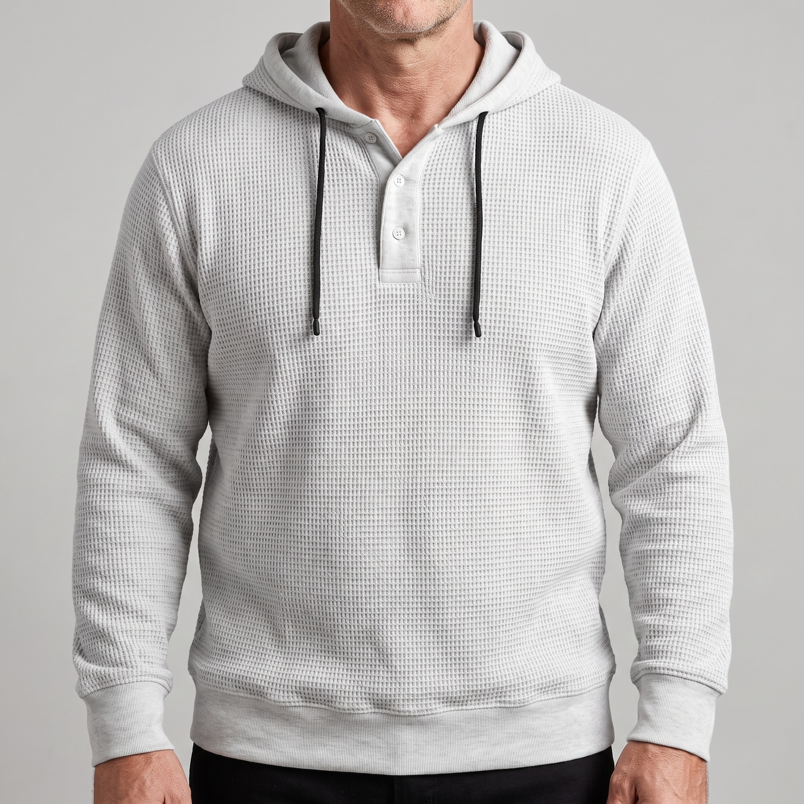Pull homme à capuche en maille gaufrée et patte boutonnée 7
