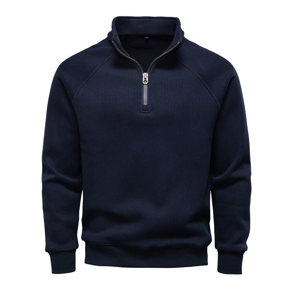 Pull homme à col montant demi-zip en maille fine 1