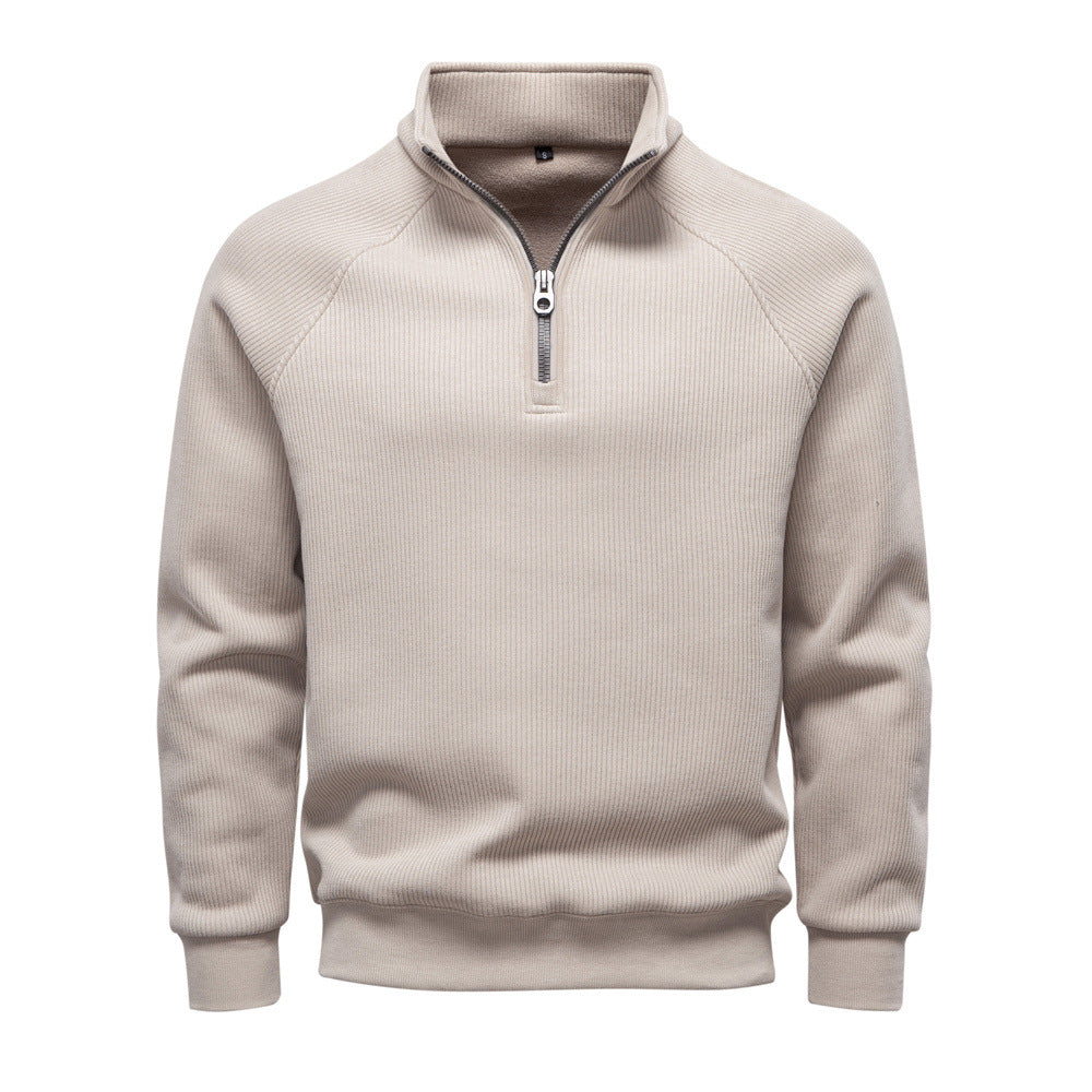 Pull homme à col montant demi-zip en maille fine 4