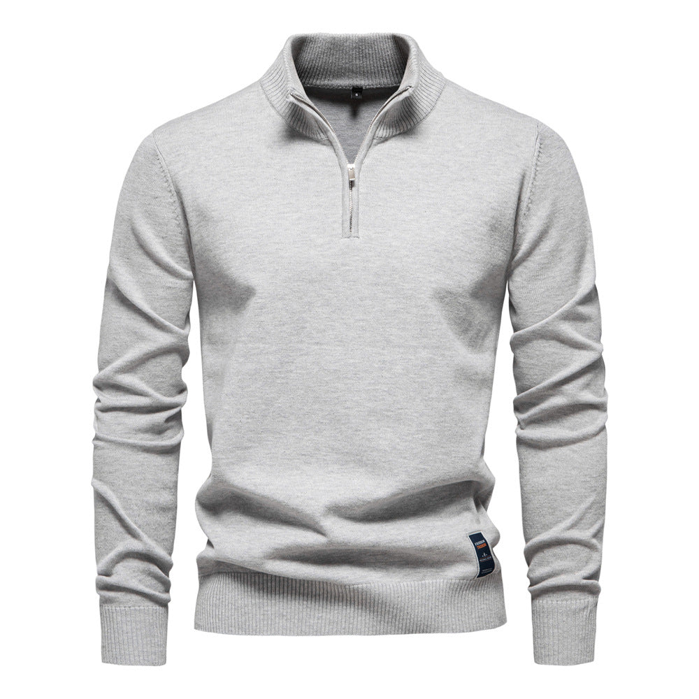 Pull homme à col montant demi-zip maille fine lisse 3
