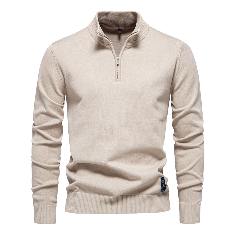 Pull homme à col montant demi-zip maille fine lisse 5
